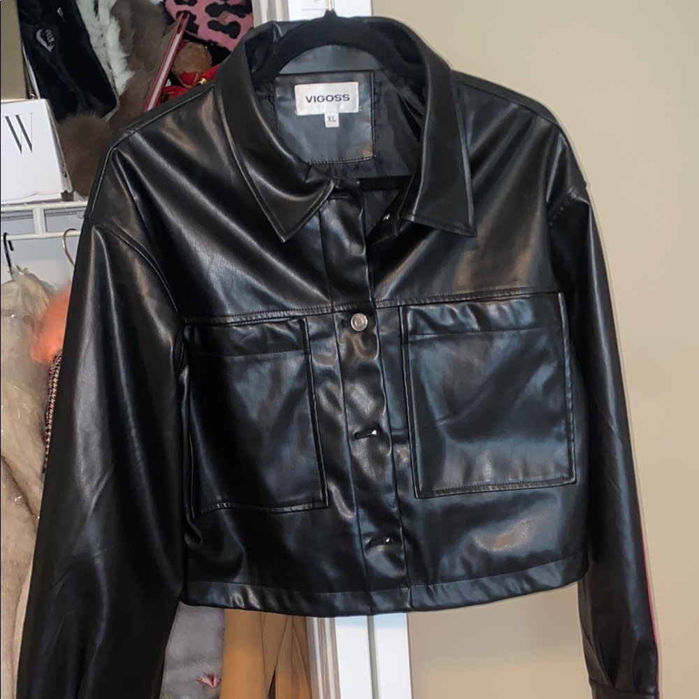 Vigoss Black Leather Motorcycle Jacket